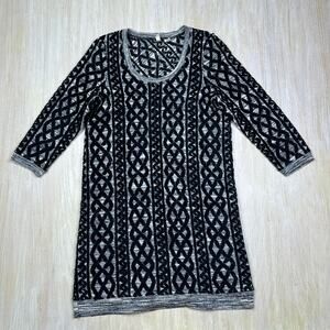 Anthropologie Moth Black Gray Textured Velvet Crew Pullover Sweater Dress Small